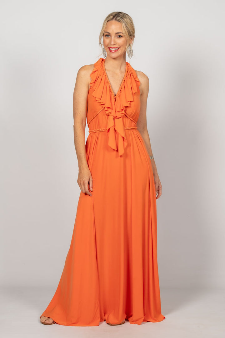 Low Back Ruffle Maxi Dress - Orange