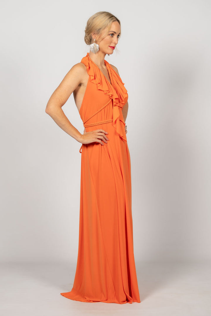 Low Back Ruffle Maxi Dress - Orange