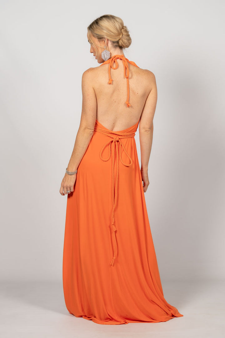 Low Back Ruffle Maxi Dress - Orange