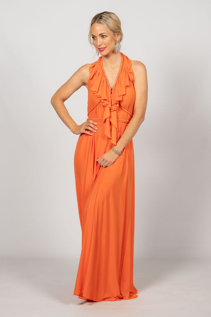 Low Back Ruffle Maxi Dress - Orange