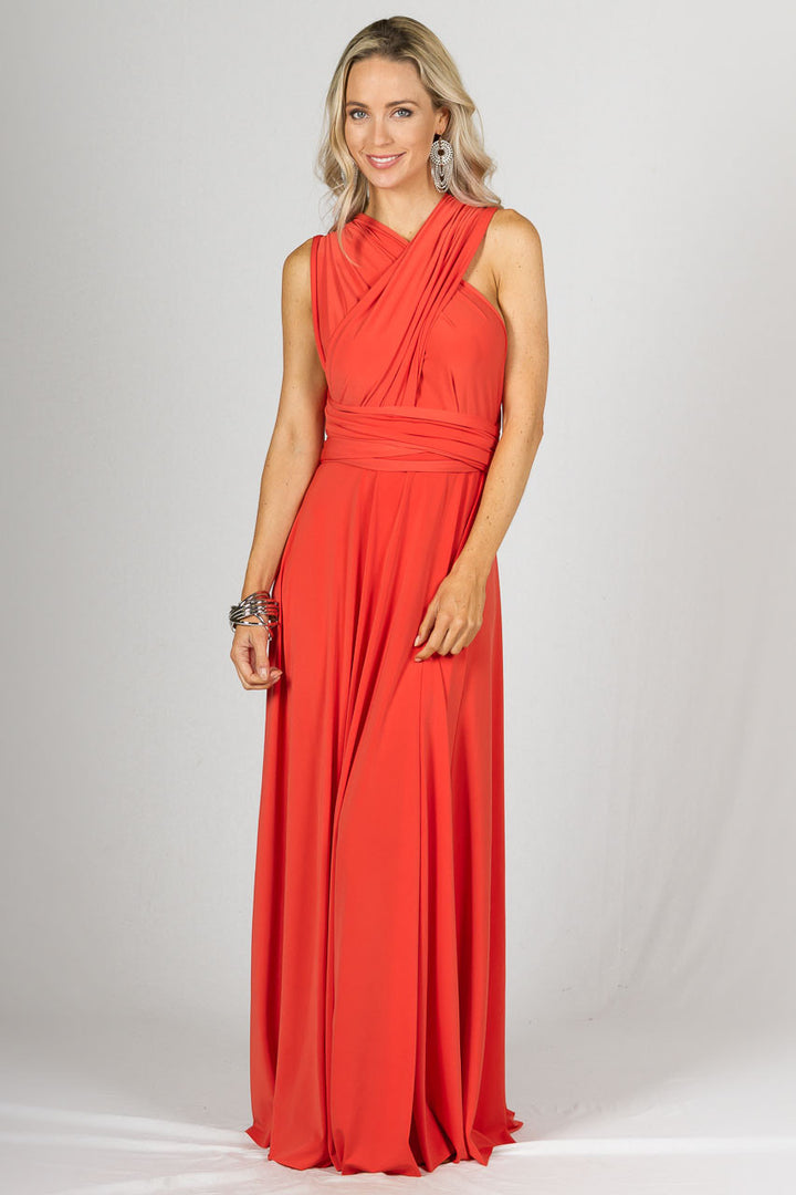 Multi Way Wrap Maxi Dress - Tangerine
