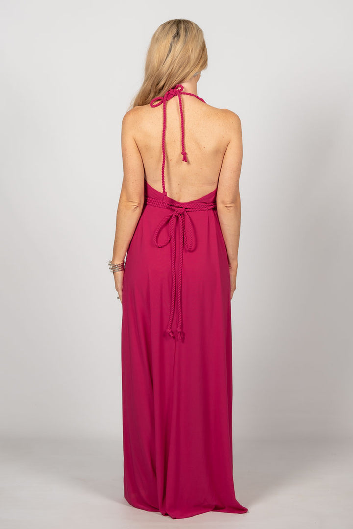 Low Back Ruffle Maxi Dress - Fuchsia