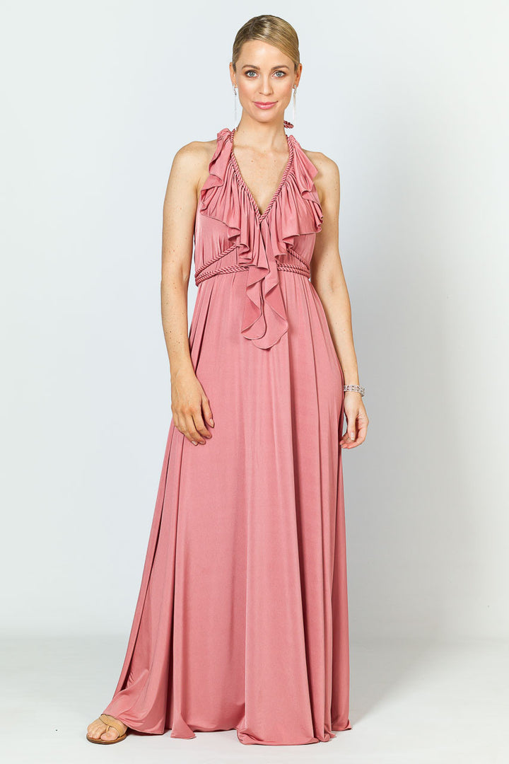 Low Back Ruffle Luxe Maxi Dress - Rose