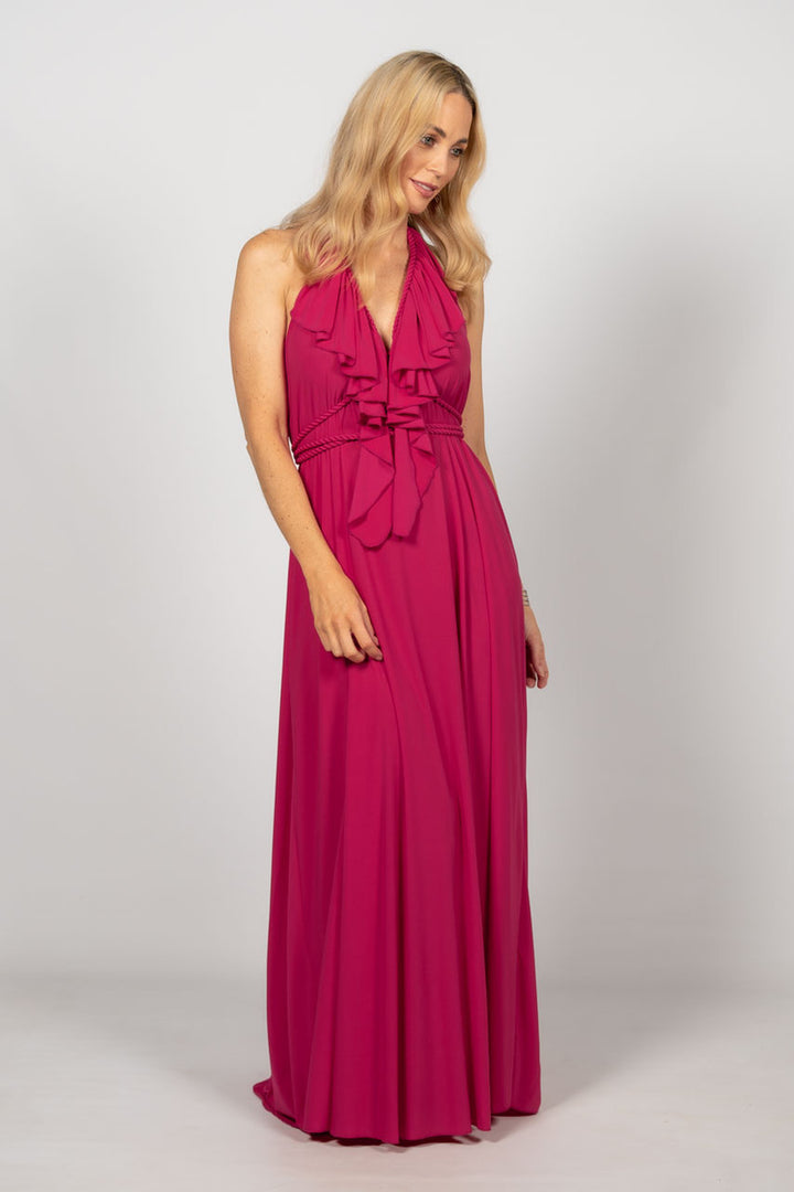 Low Back Ruffle Maxi Dress - Fuchsia