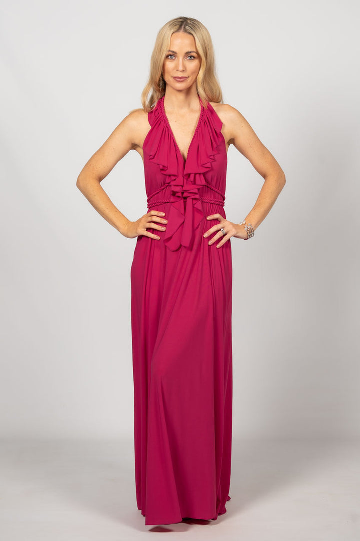 Low Back Ruffle Maxi Dress - Fuchsia