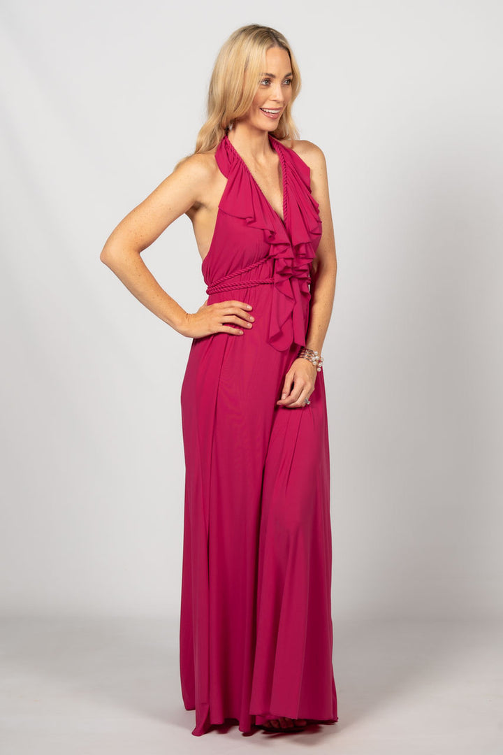 Low Back Ruffle Maxi Dress - Fuchsia