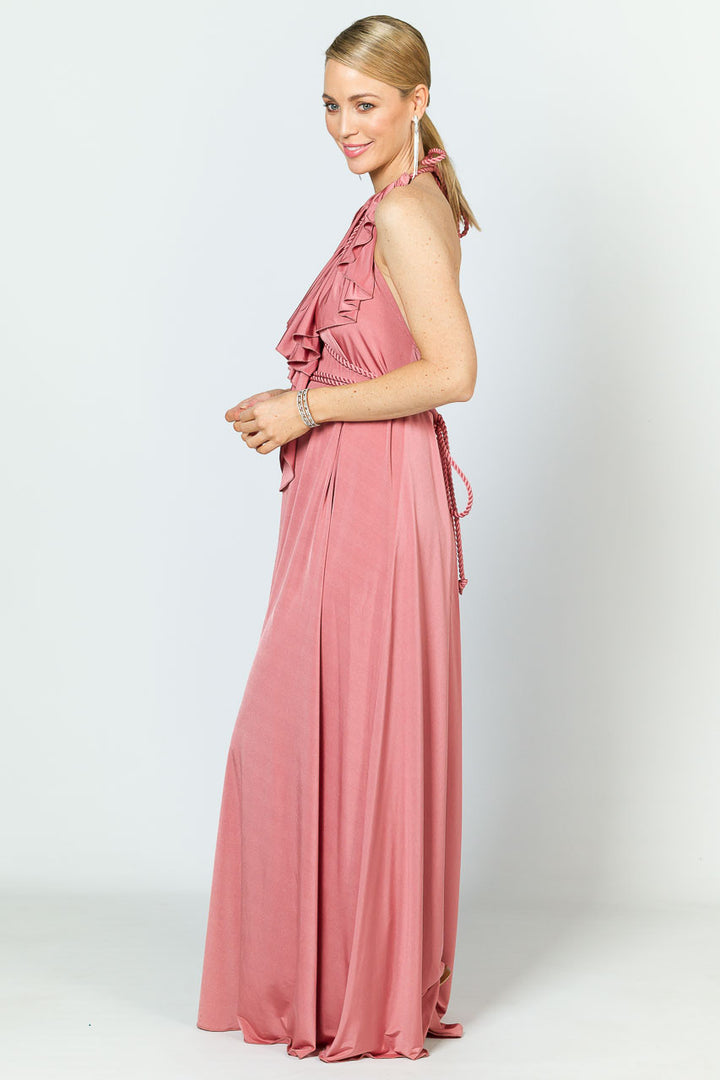 Low Back Ruffle Luxe Maxi Dress - Rose