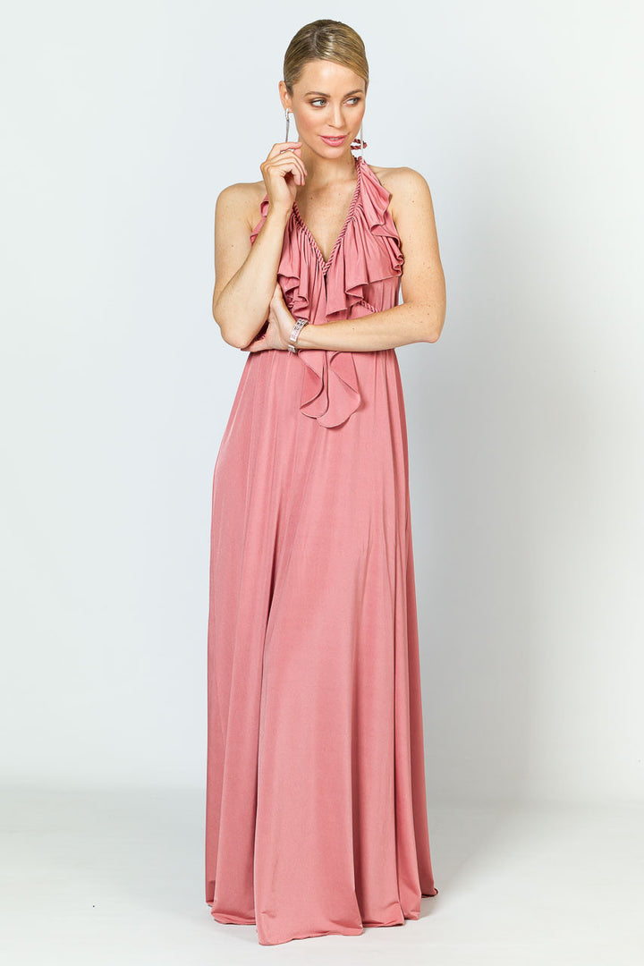 Low Back Ruffle Luxe Maxi Dress - Rose