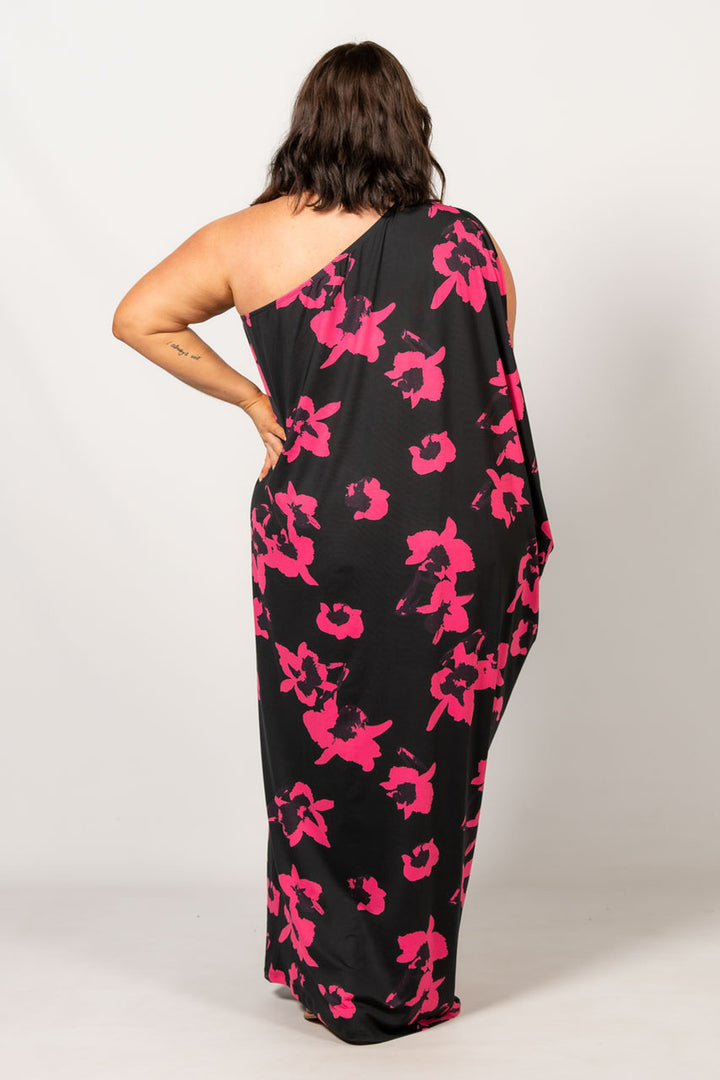 One Shoulder Long Maxi Dress - Hibiscus