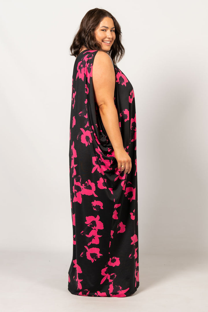 One Shoulder Long Maxi Dress - Hibiscus