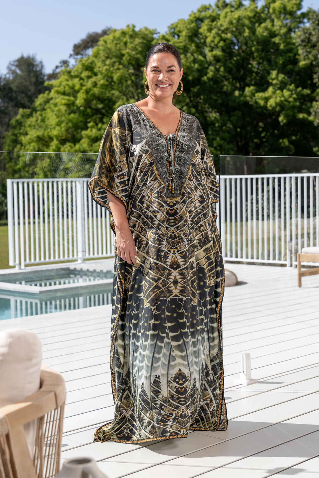 Hazel Embellished Kaftan - Tie Front