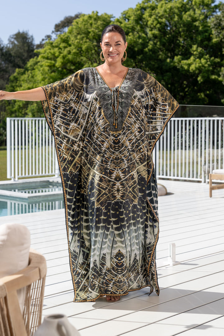 Hazel Embellished Kaftan - Tie Front