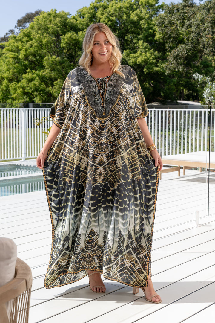 Hazel Embellished Kaftan - Tie Front