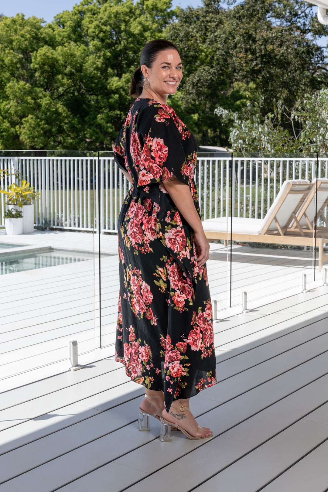 Quinn Kaftan Dress - Black Floral