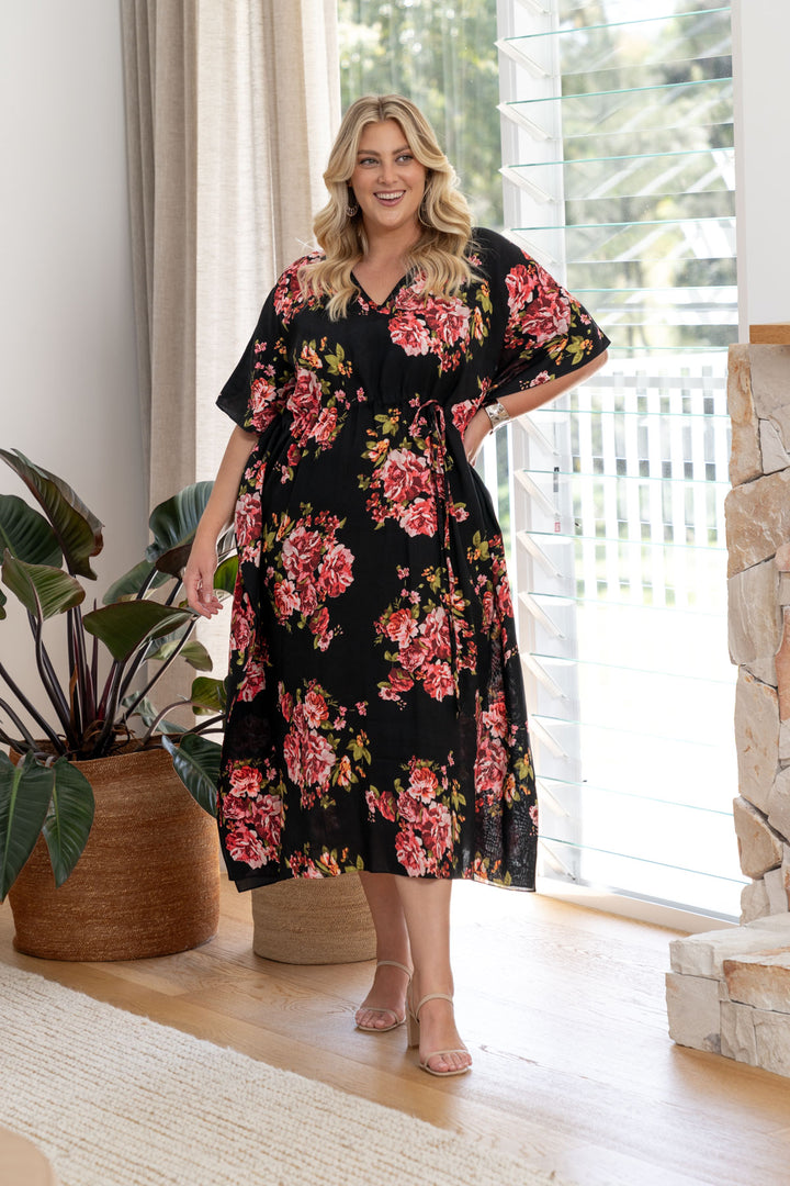 Quinn Kaftan Dress - Black Floral