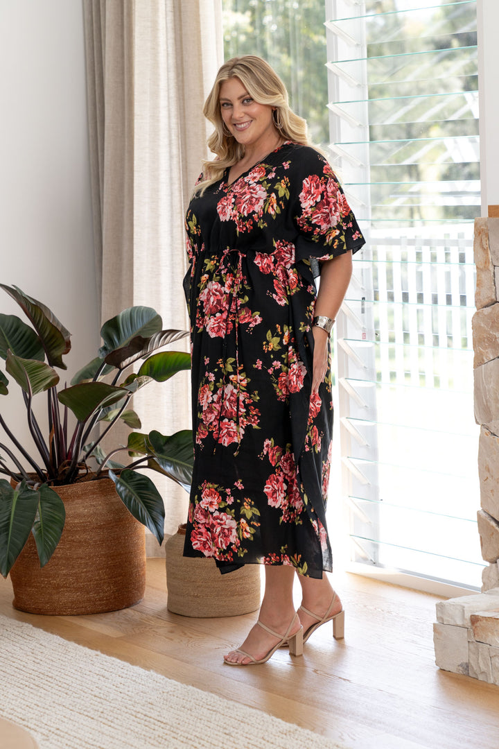 Quinn Kaftan Dress - Black Floral