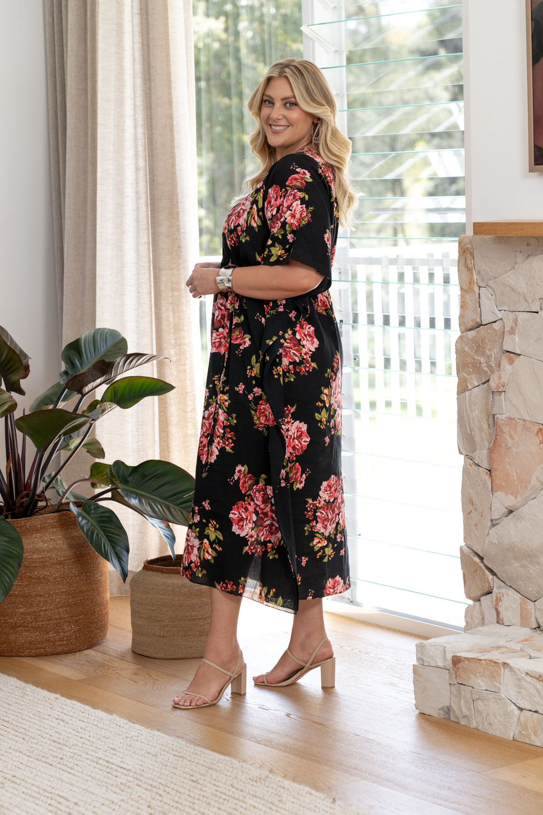 Quinn Kaftan Dress - Black Floral