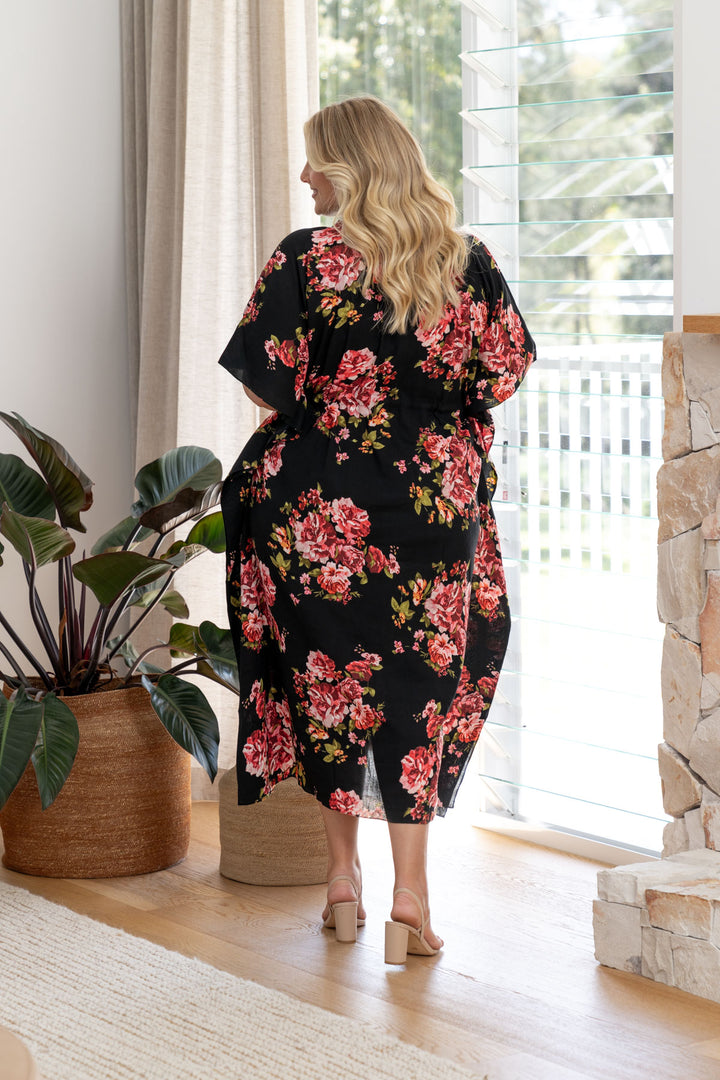 Quinn Kaftan Dress - Black Floral