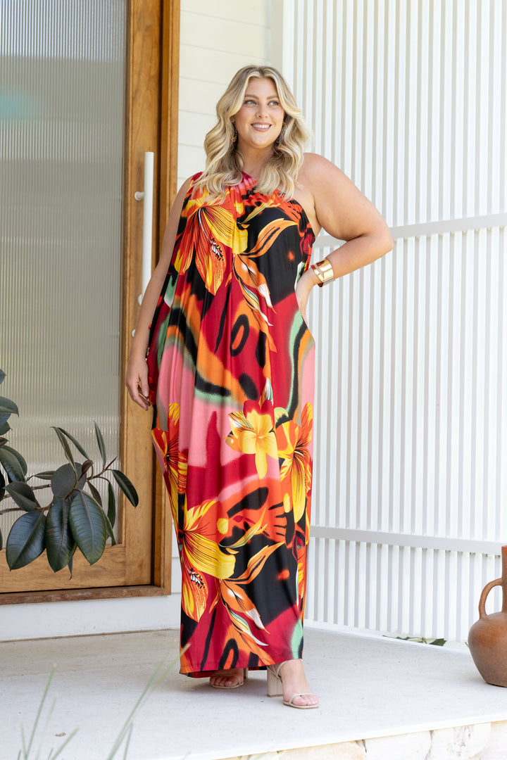 Freya Maxi Dress - Orange Hibiscus