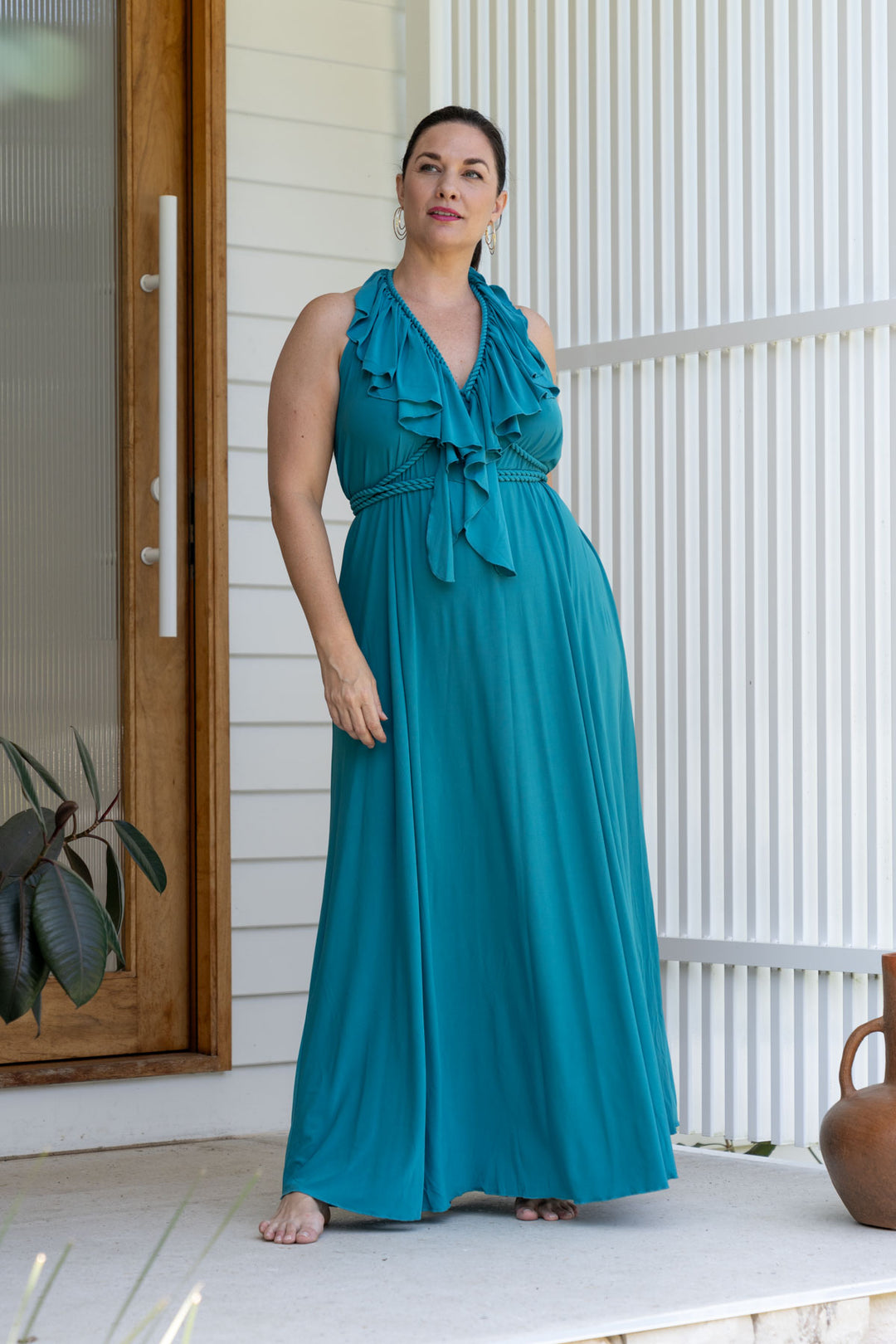 Low Back Ruffle Maxi Dress - Jade