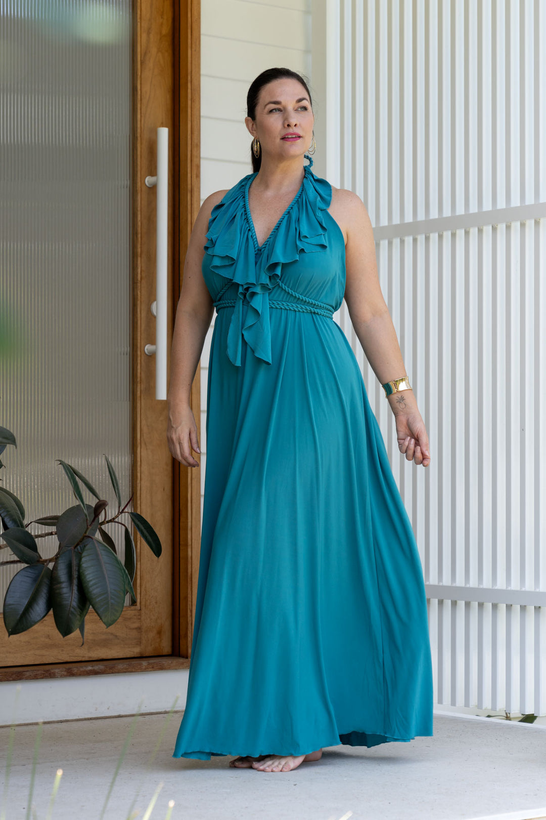 Low Back Ruffle Maxi Dress - Jade