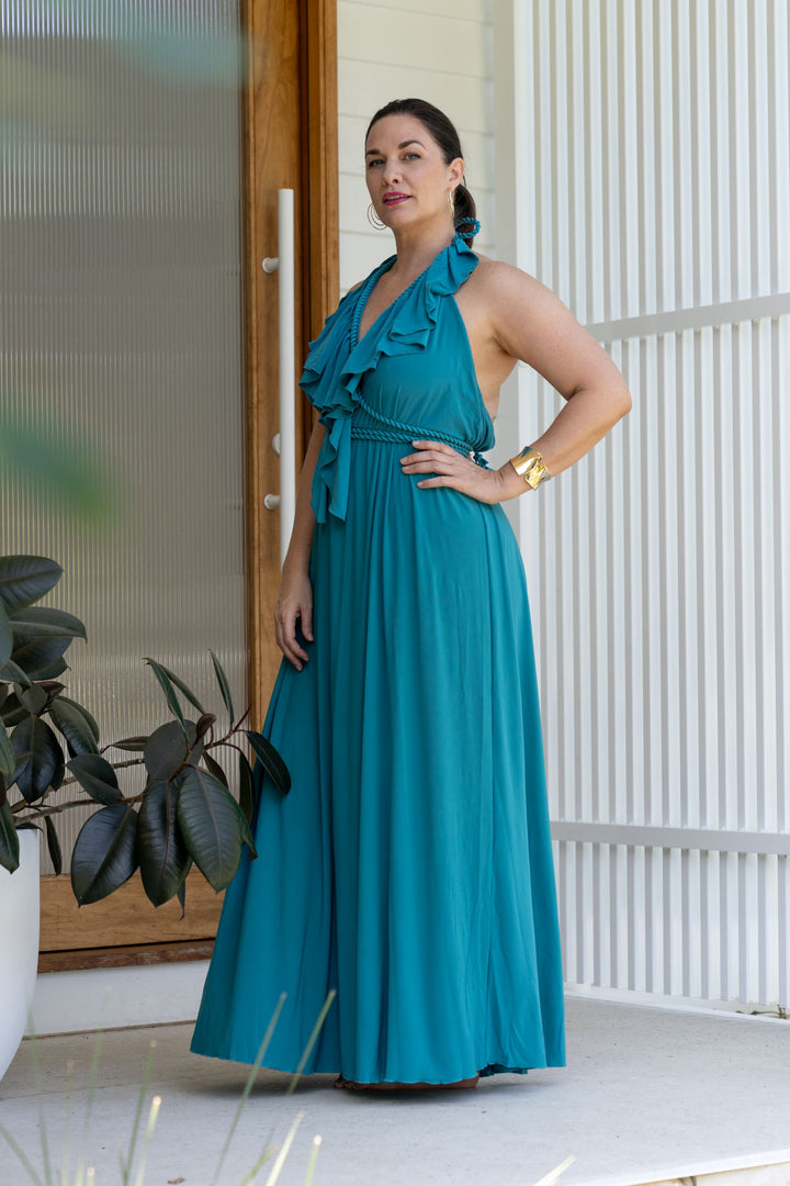 Low Back Ruffle Maxi Dress - Jade