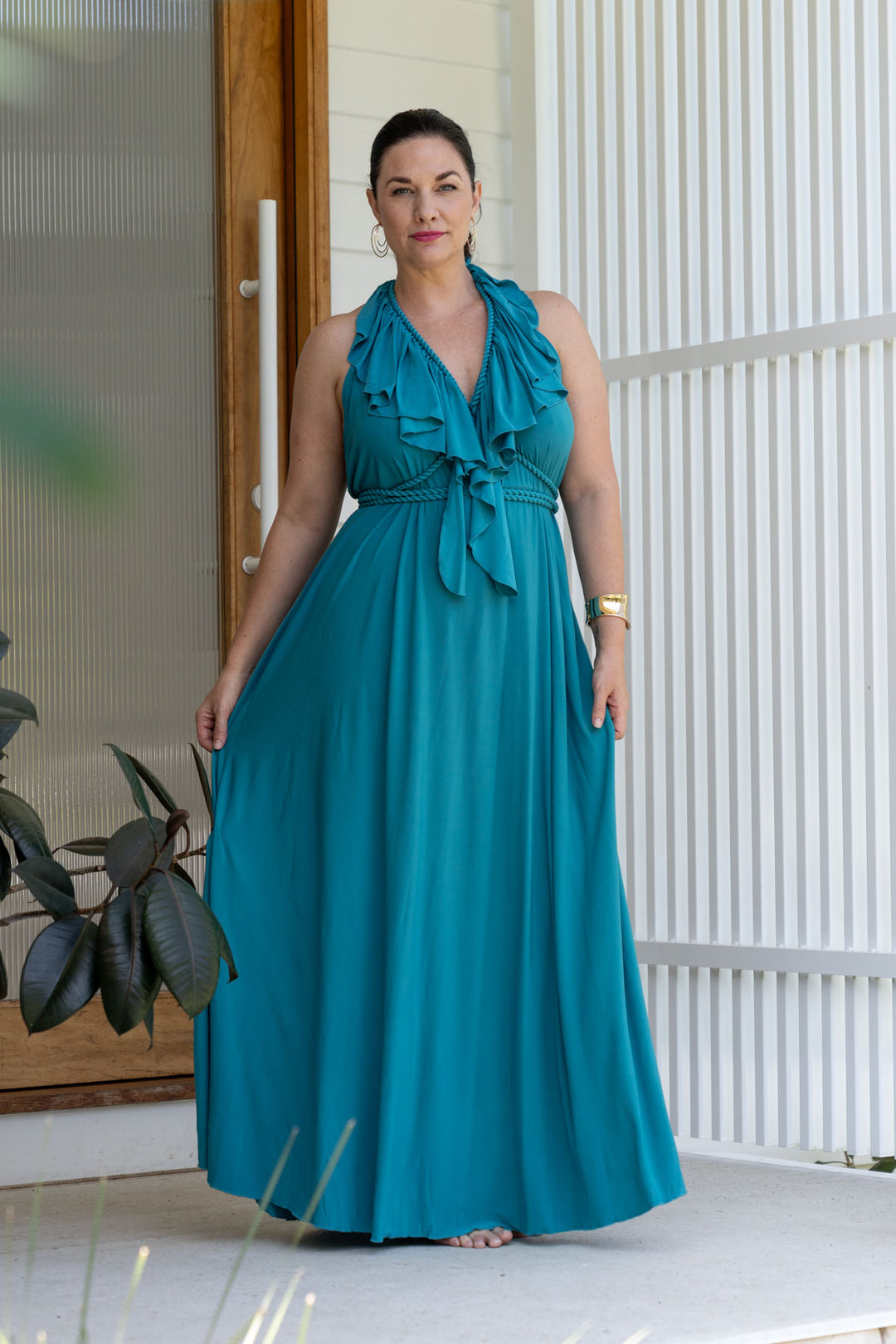 Low Back Ruffle Maxi Dress - Jade