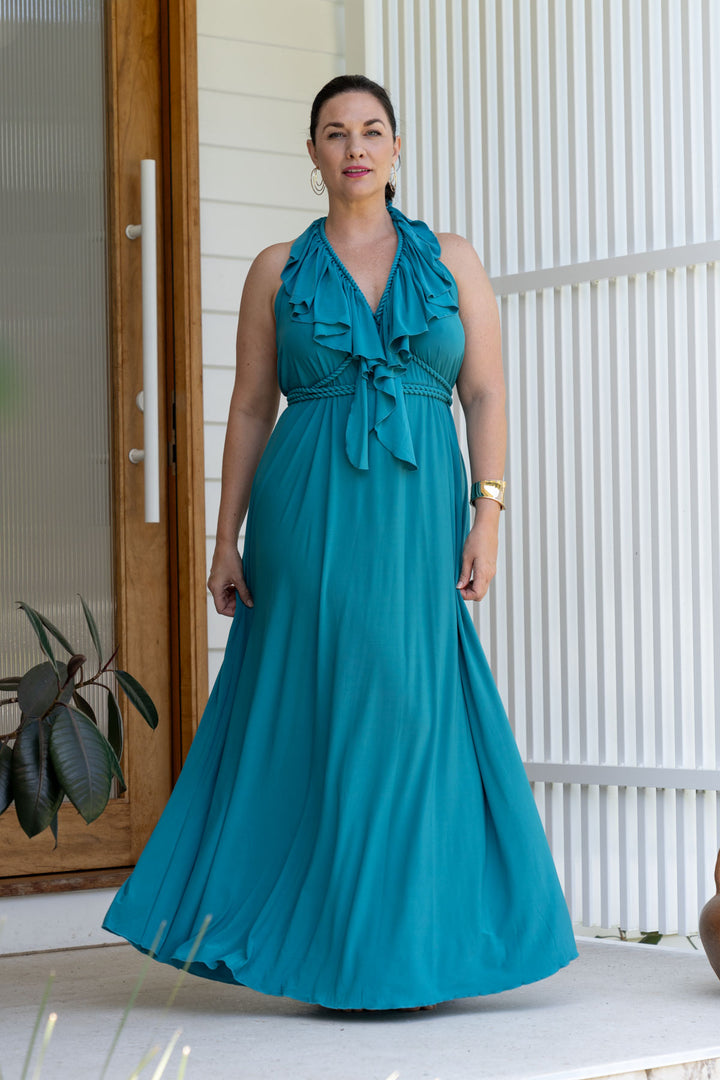 Low Back Ruffle Maxi Dress - Jade