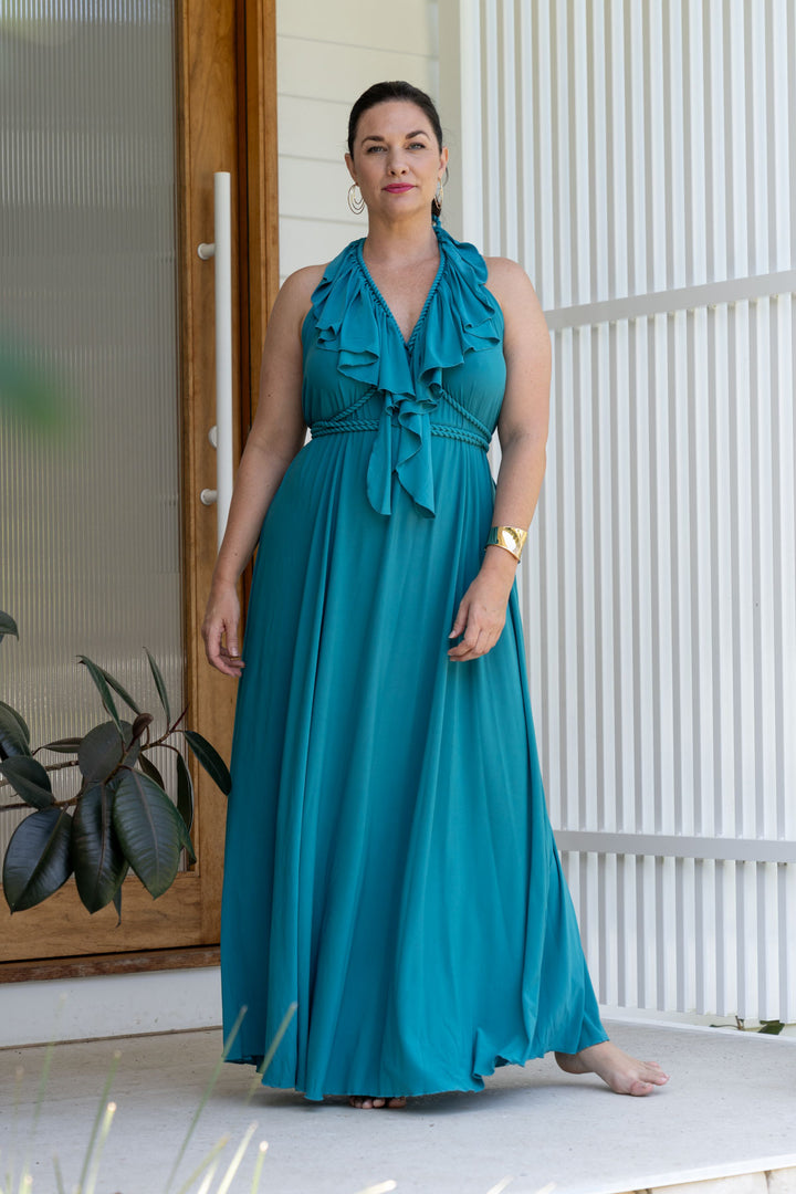 Low Back Ruffle Maxi Dress - Jade