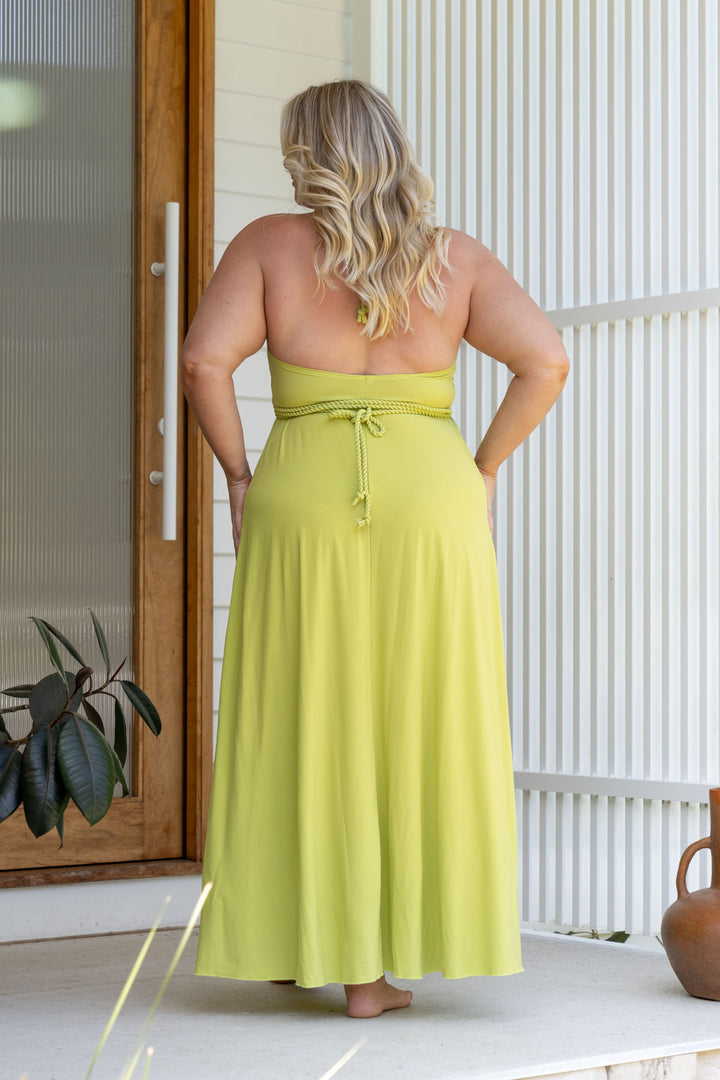 Low Back Ruffle Maxi Dress - Lime