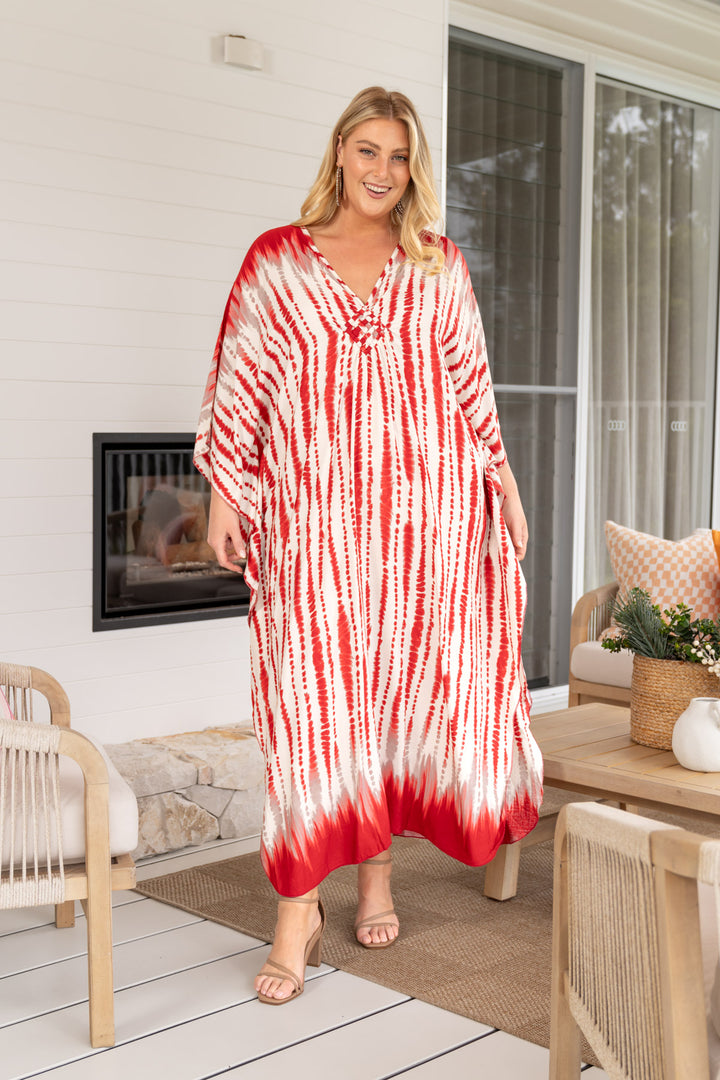 Jaya Kaftan Dress - Red Tie Die