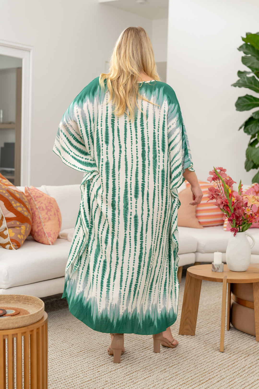 Jaya Kaftan Dress - Green Tie Die