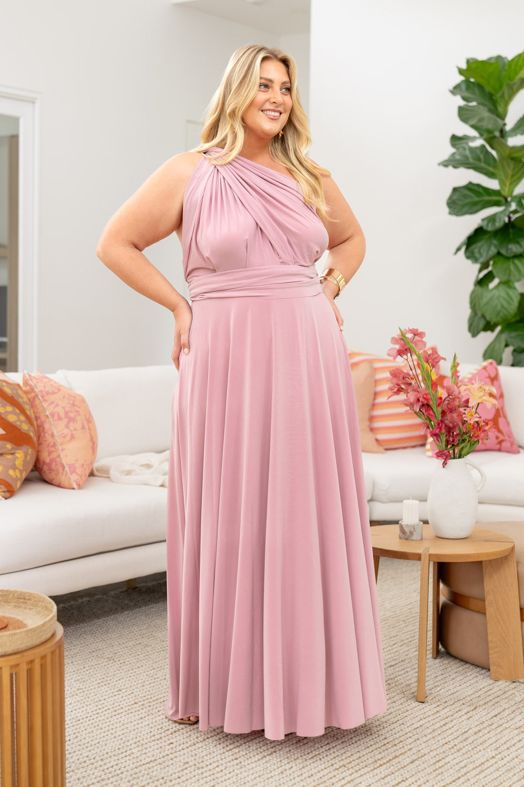 Multi Way Wrap Maxi Dress - Dusty Pink