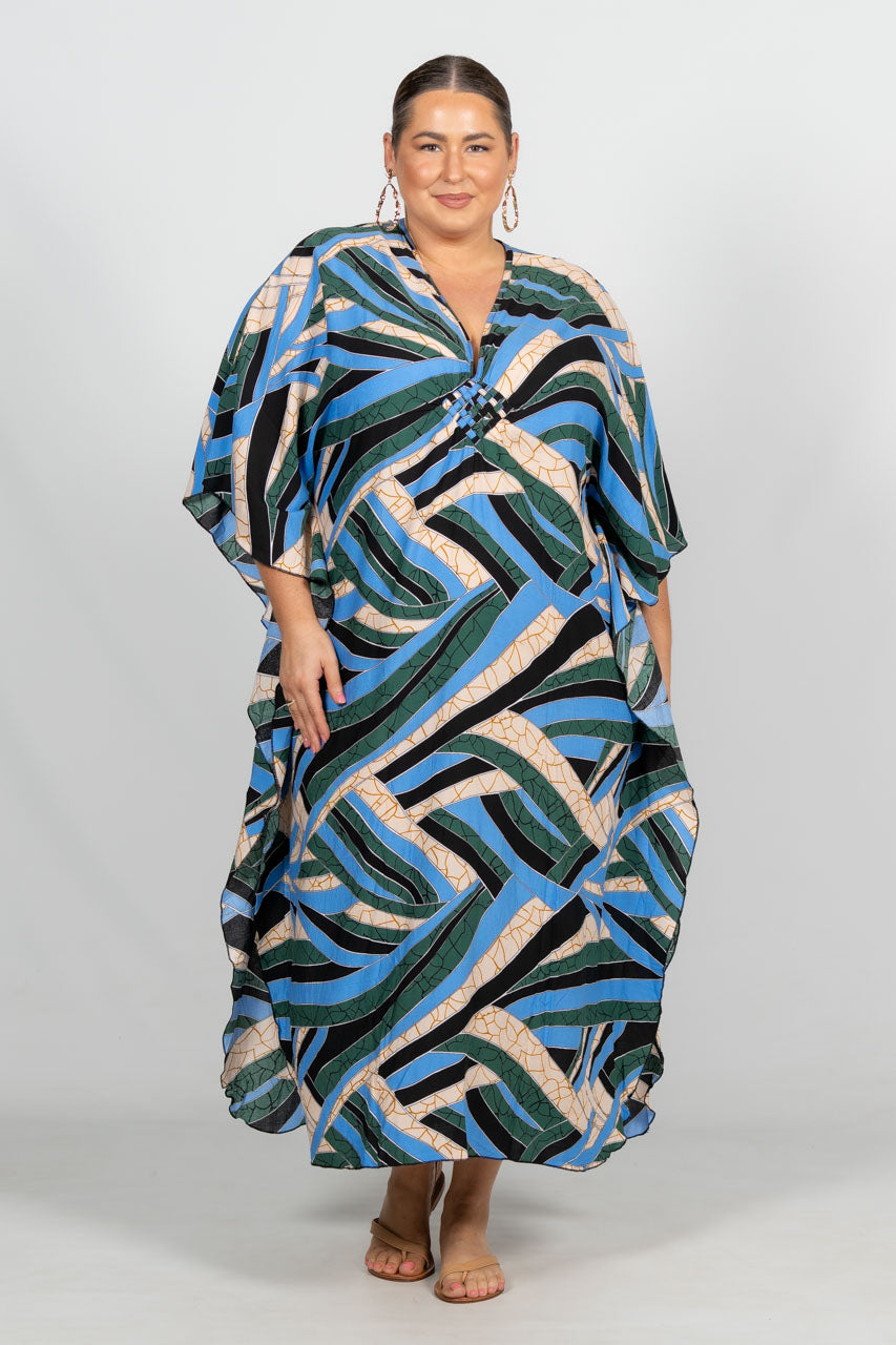 Jaya Kaftan Dress - Blue Geo