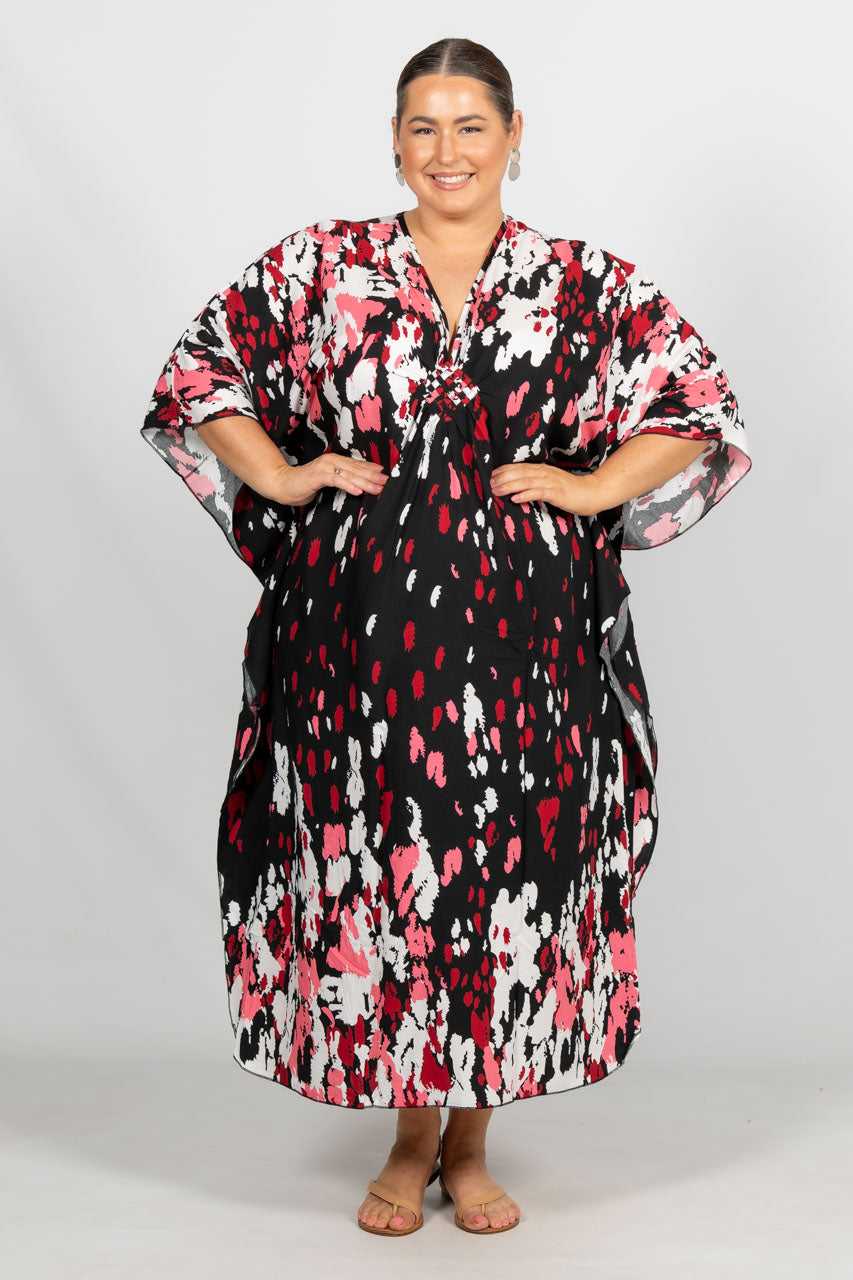 Jaya Kaftan Dress - Cherry Splash