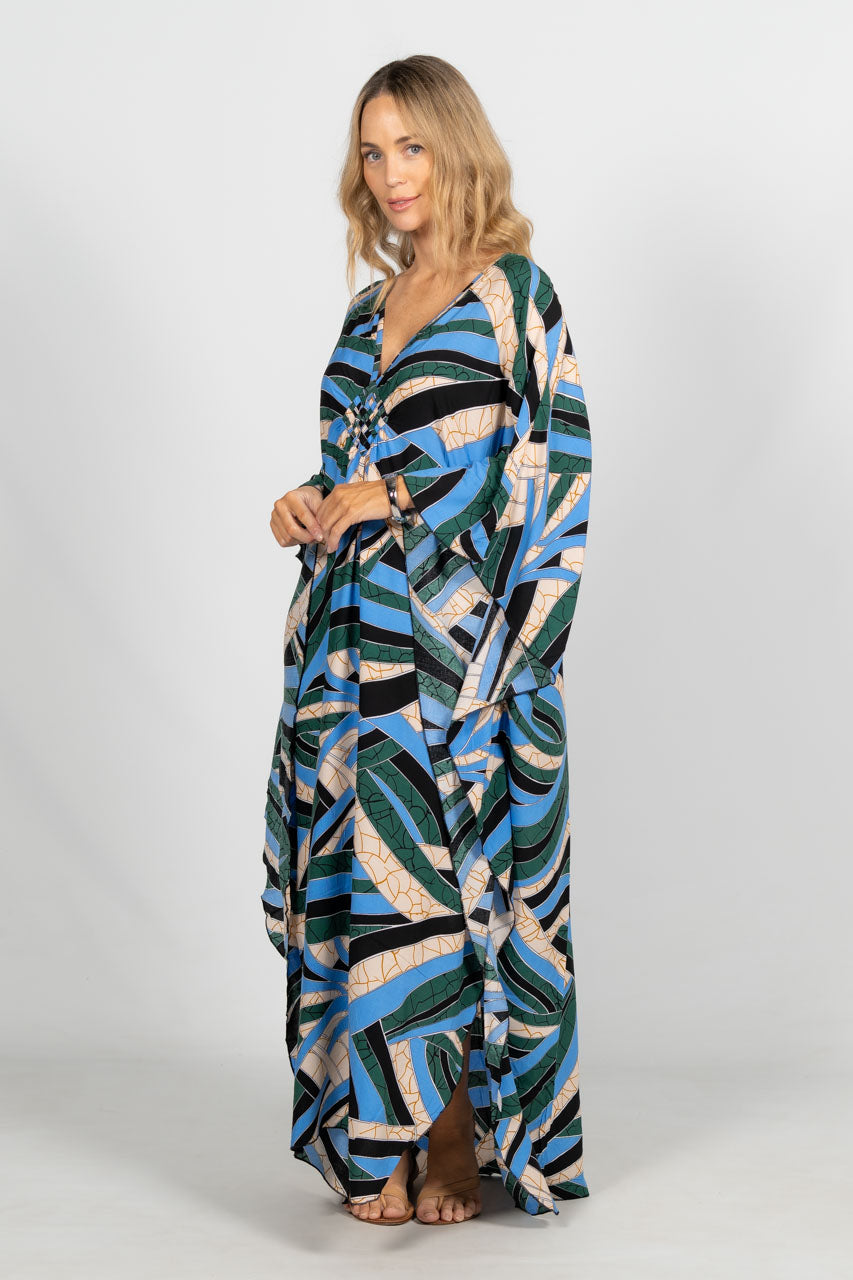Jaya Kaftan Dress - Blue Geo