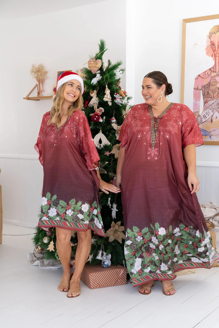 Holly Embellished Christmas Kaftan - Tie Front