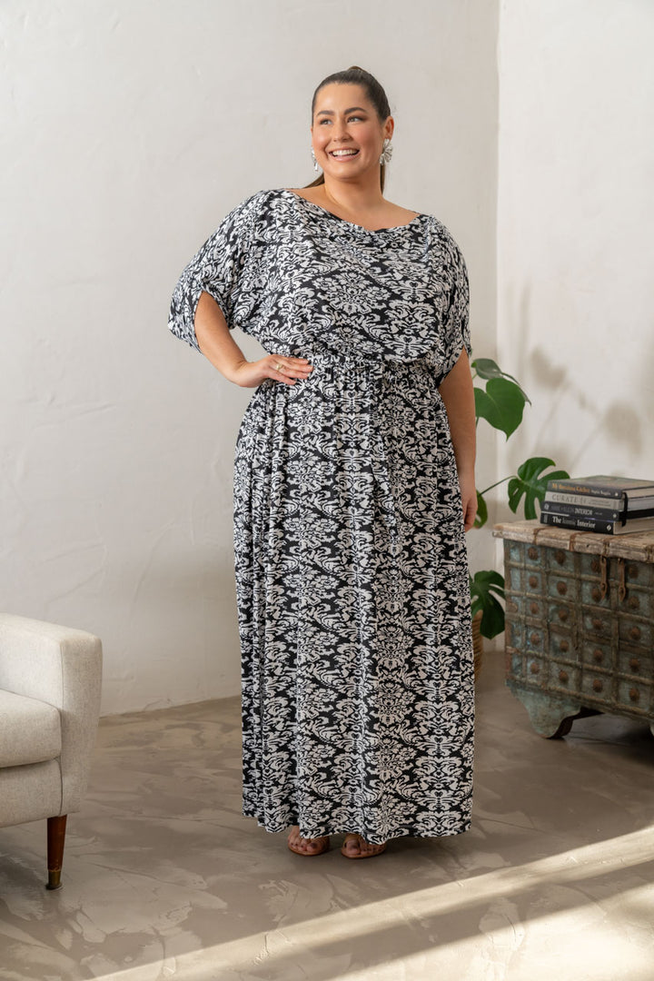 Alexa Maxi Dress - Black Graphic