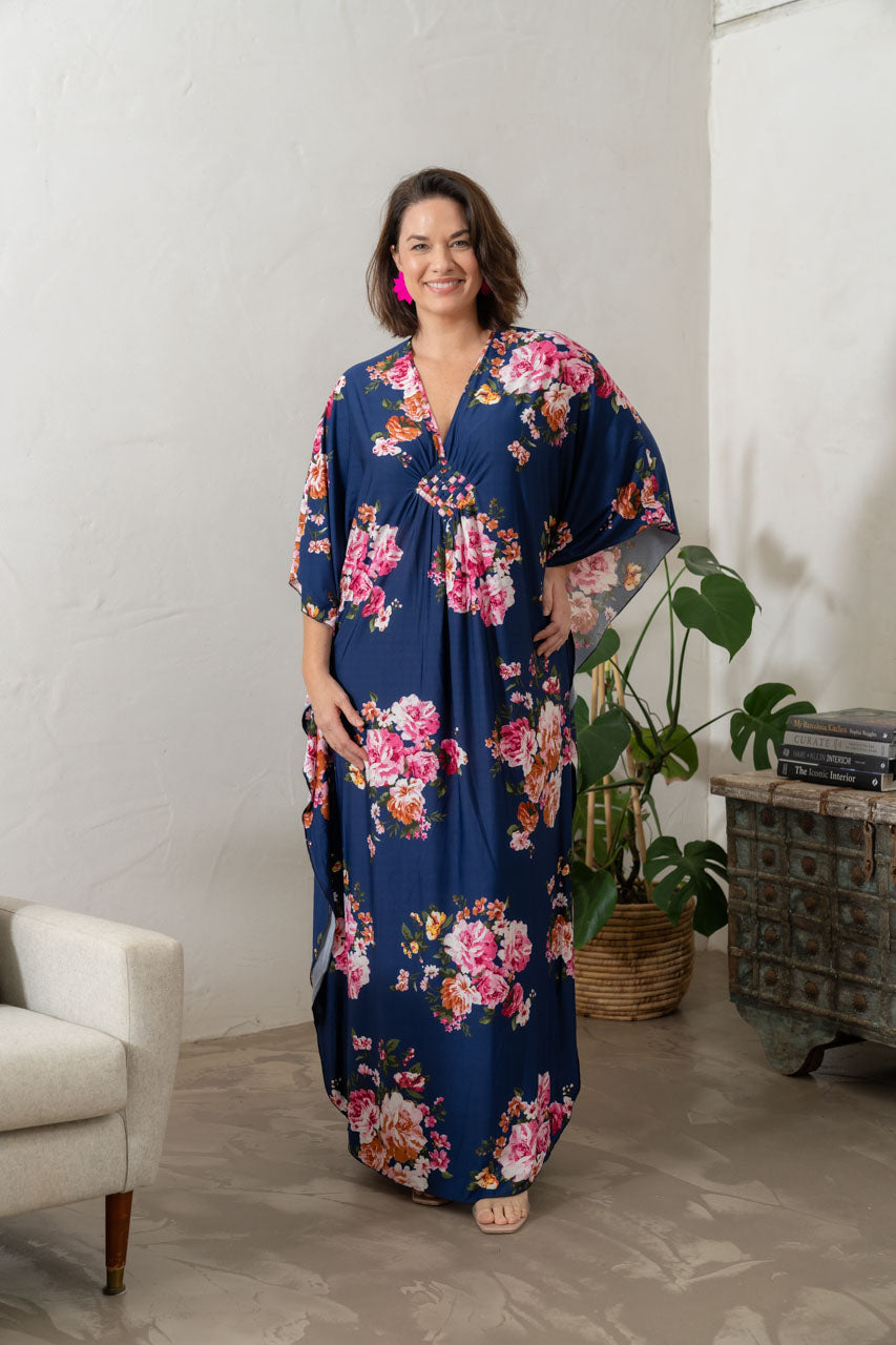 Keira Kaftan Dress - Navy Floral