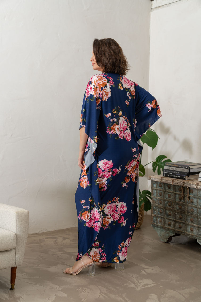 Keira Kaftan Dress - Navy Floral