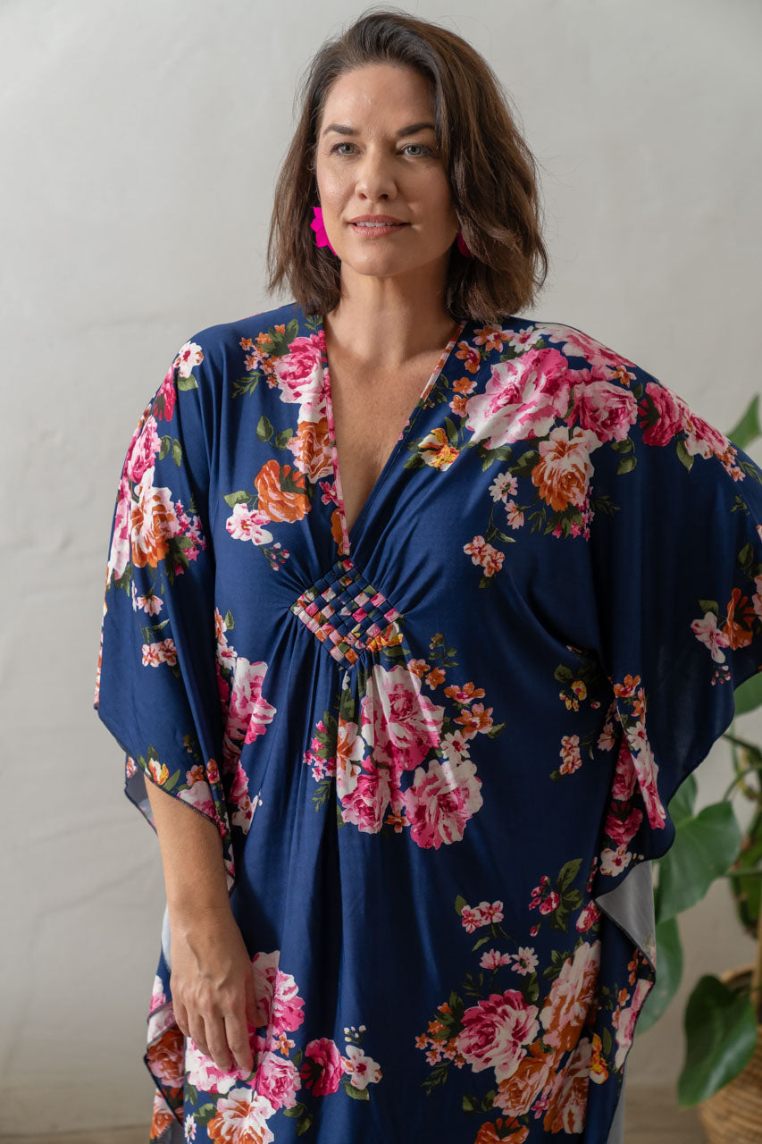 Keira Kaftan Dress - Navy Floral