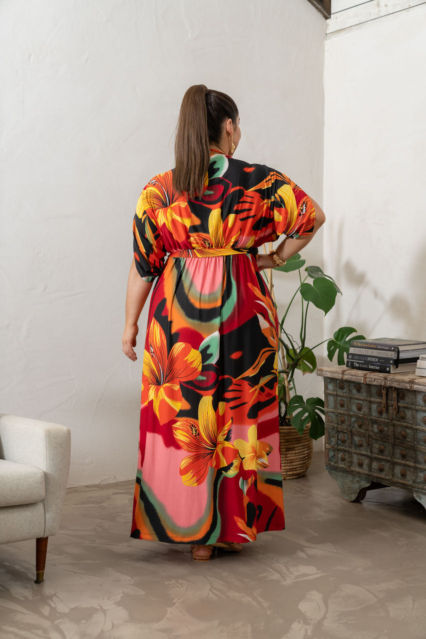 Taylah Maxi Dress - Orange Hibiscus