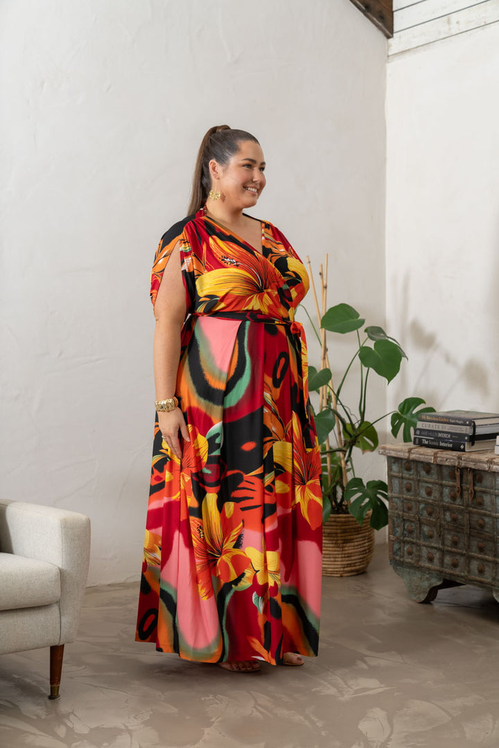 Taylah Maxi Dress - Orange Hibiscus