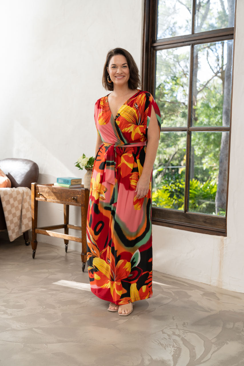 Taylah Maxi Dress - Orange Hibiscus