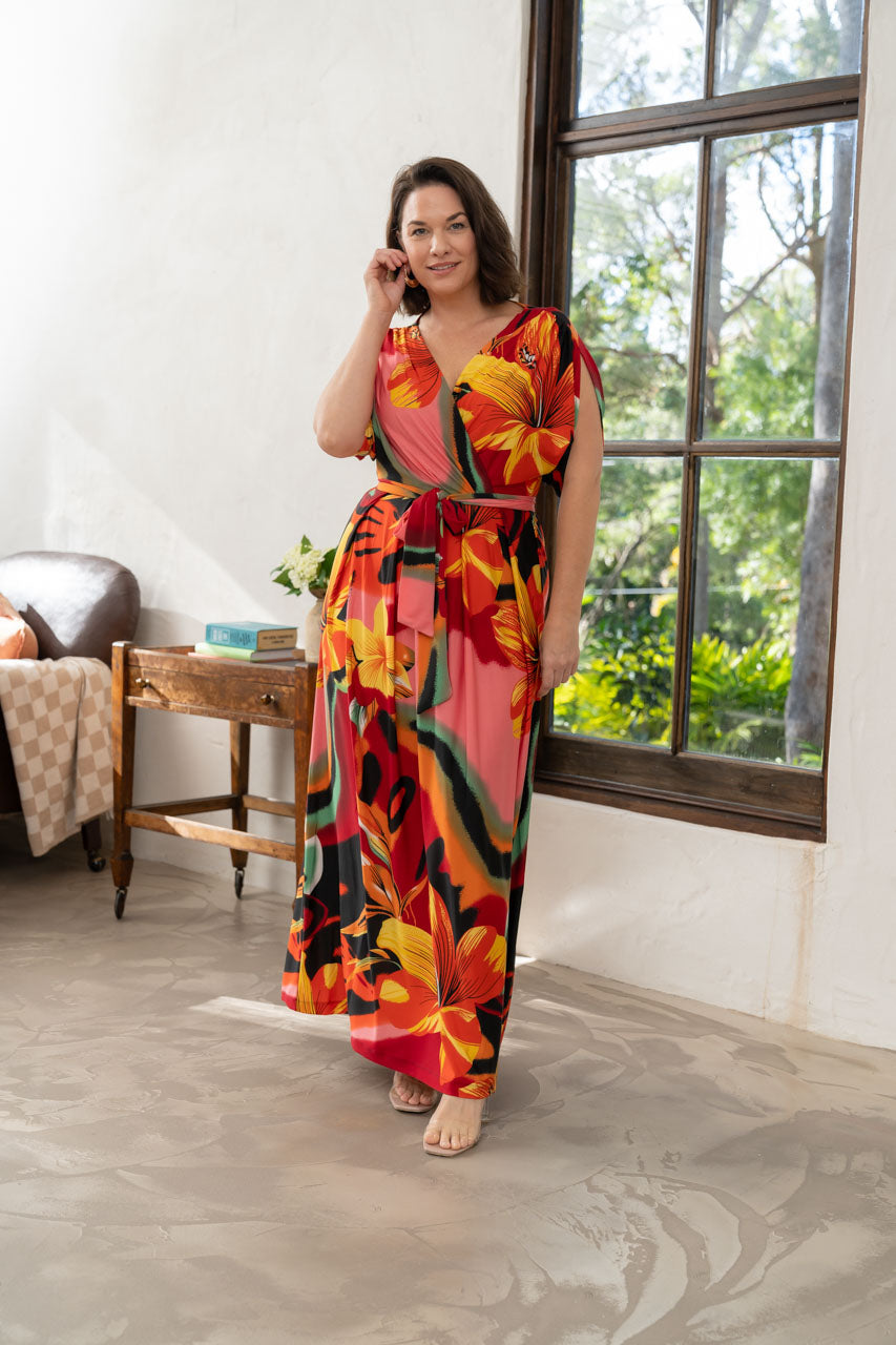 Taylah Maxi Dress - Orange Hibiscus