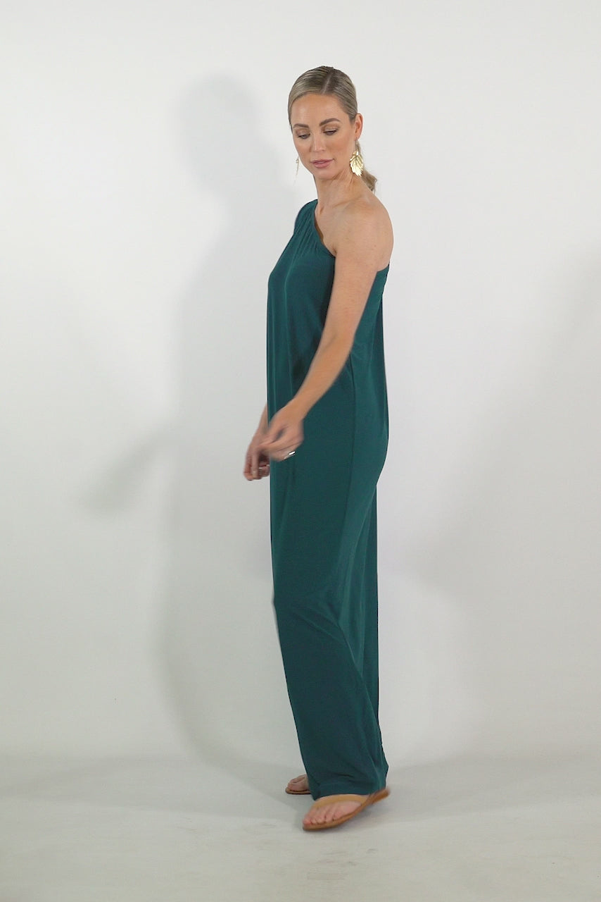 One Shoulder Long Maxi Dress - Emerald