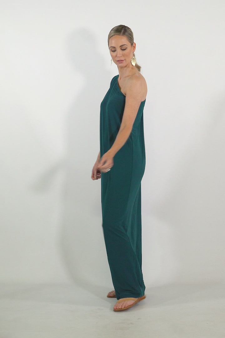 One Shoulder Long Maxi Dress - Emerald