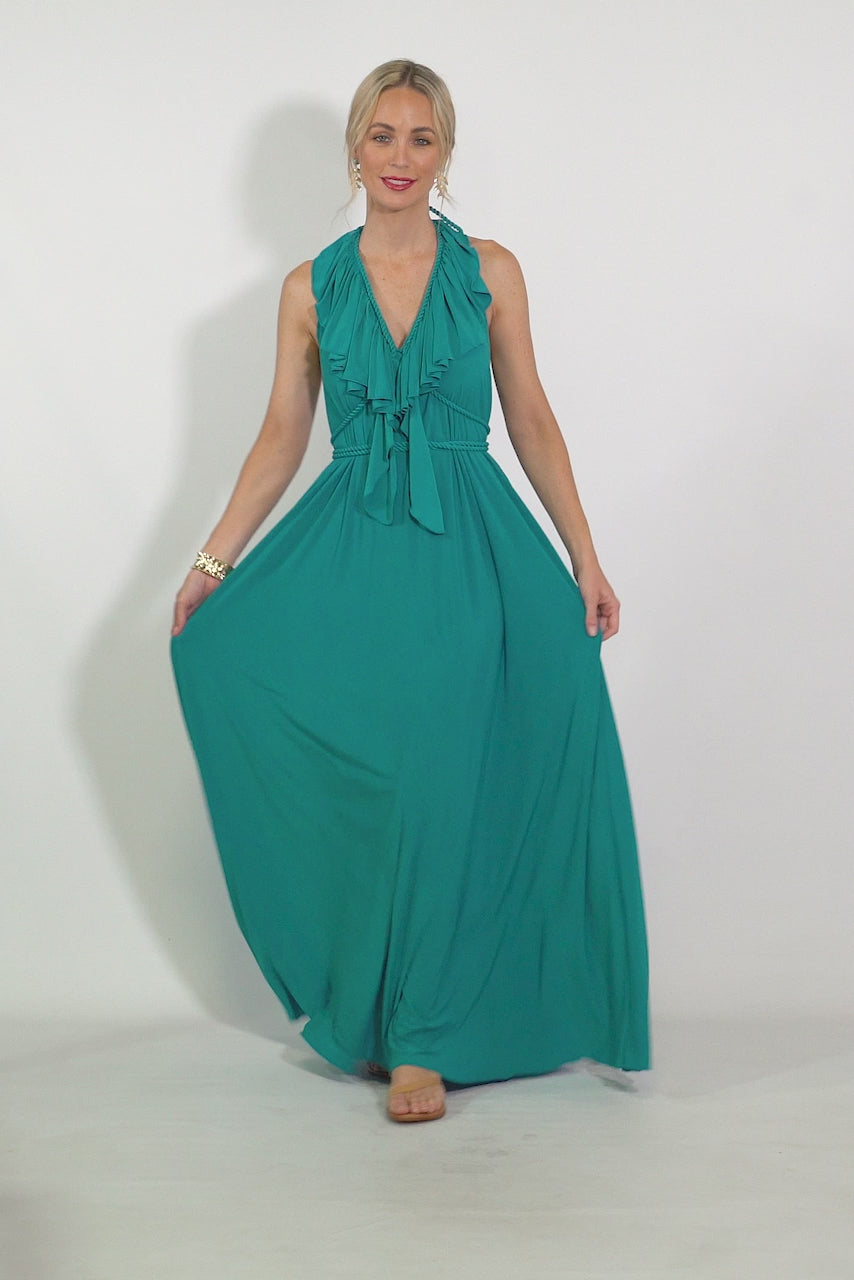 Low Back Ruffle Maxi Dress - Jade
