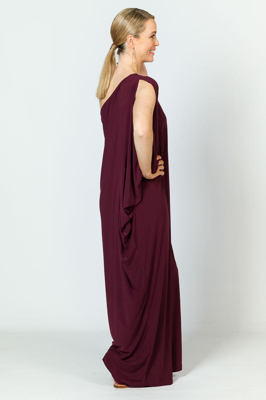 One Shoulder Long Maxi Dress - Mulberry