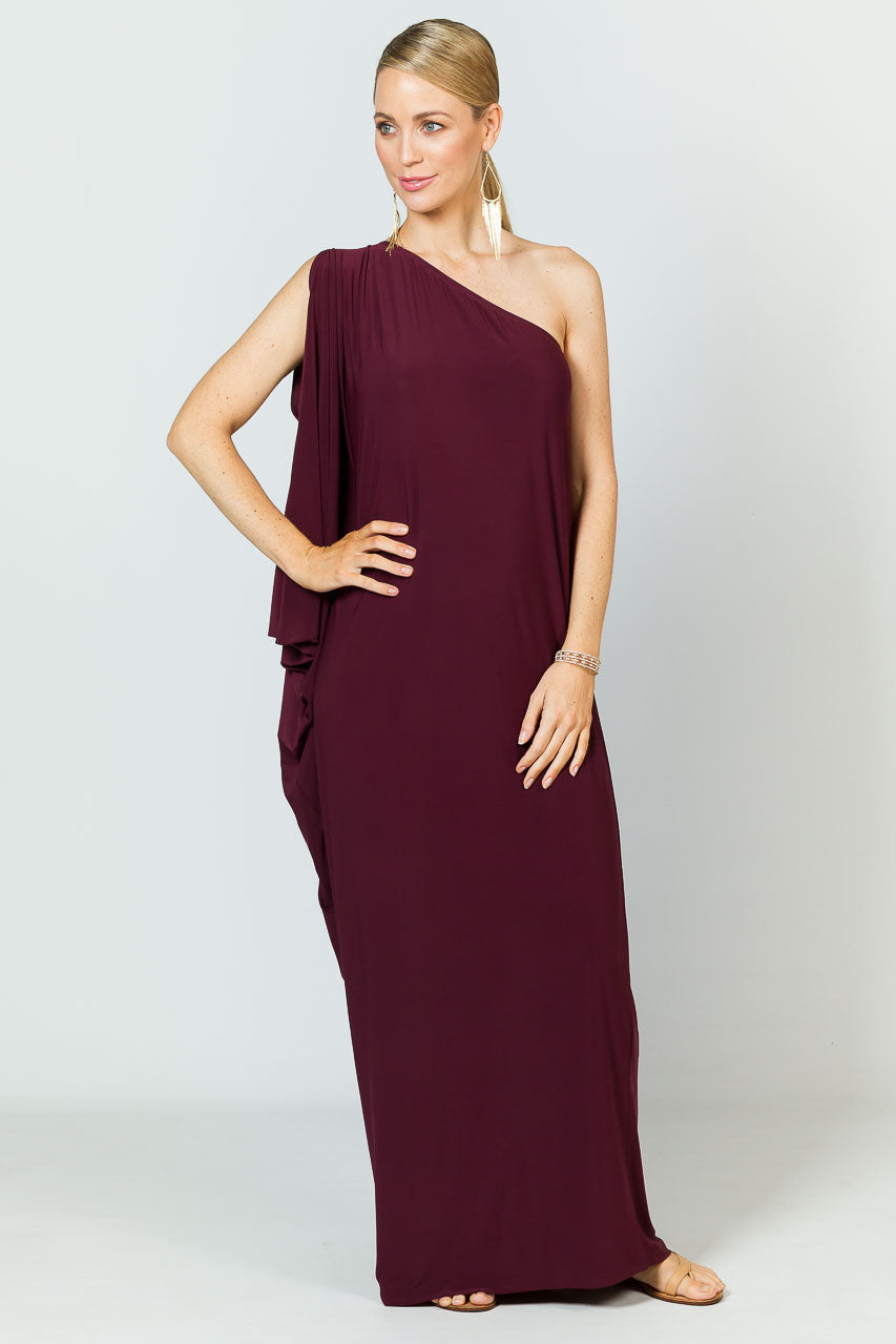 One Shoulder Long Maxi Dress - Mulberry